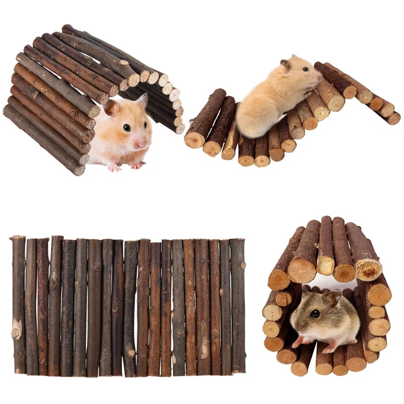 Hamiledyi 4PCS Hamster Bridge Wooden Bridge Toy Rat Ladder Natural Wooden Hideout Tunnel Ladder Hamster Cage Accessories Chew Toys for Guinea Pig Rat Chinchilla Reptile - Image 1
